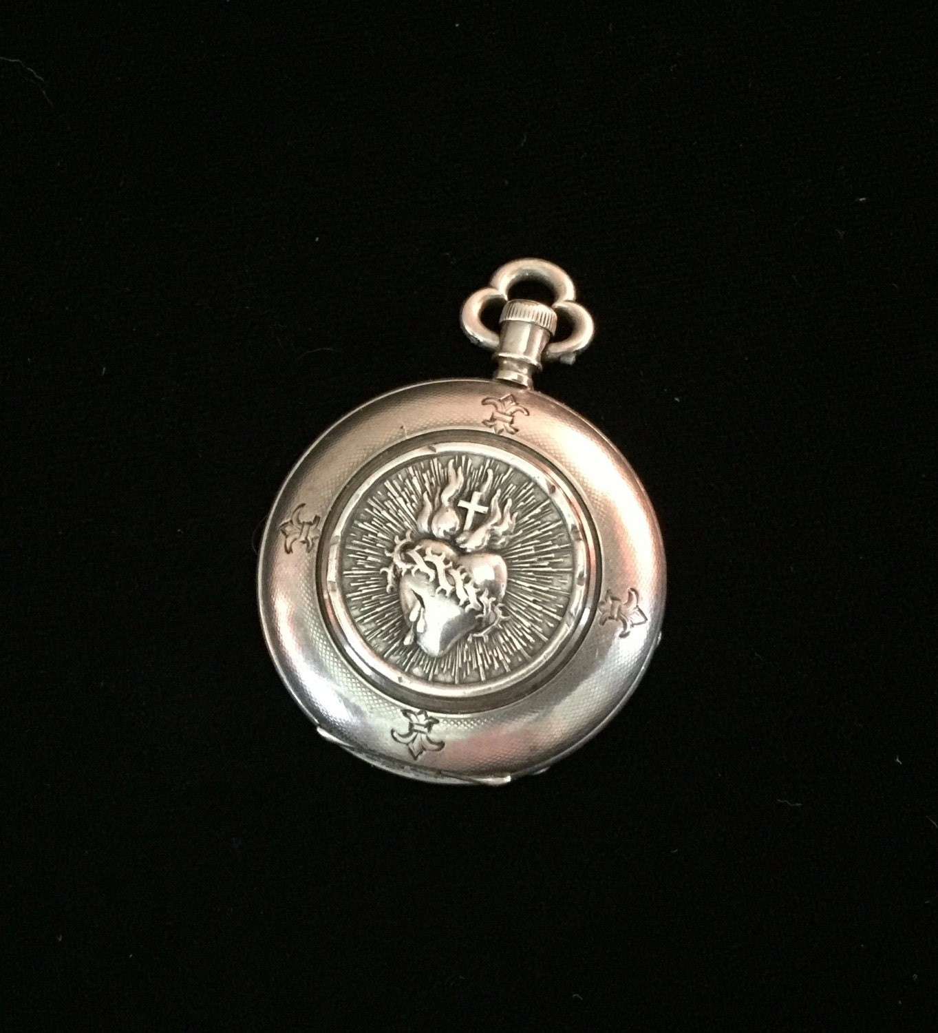 antique sacred heart pocket watch locket