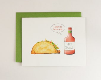 Taco Hot Sauce Anniversary Card, Taco Card, Hot Sauce Card, Witty Card, Sexy Anniversary Card, Spicy Card, Funny Anniversary, Taco, Sriracha