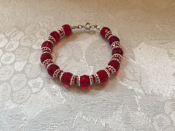 Red Crystal And Rhinestone Beaded Silver Tone by cbfcreationsHB