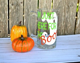 Boos and Booze - Halloween Beer Glass - Party Beer Mug - Halloween Mug - Ghost Cup - Gag Gift - I'm Just Here For The Boos - Halloween Party