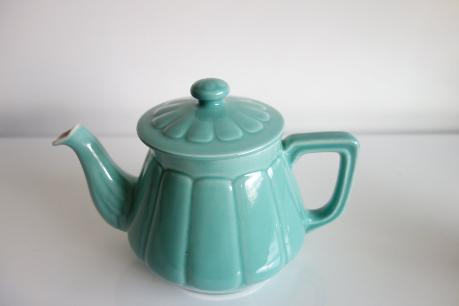 Antique French Coffee Pot 1950 Turquoise Ceramic