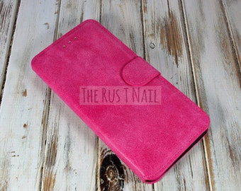 FREE SHIPPING - Pink iPhone 6s-Plus Wallet Case - Genuine Leather