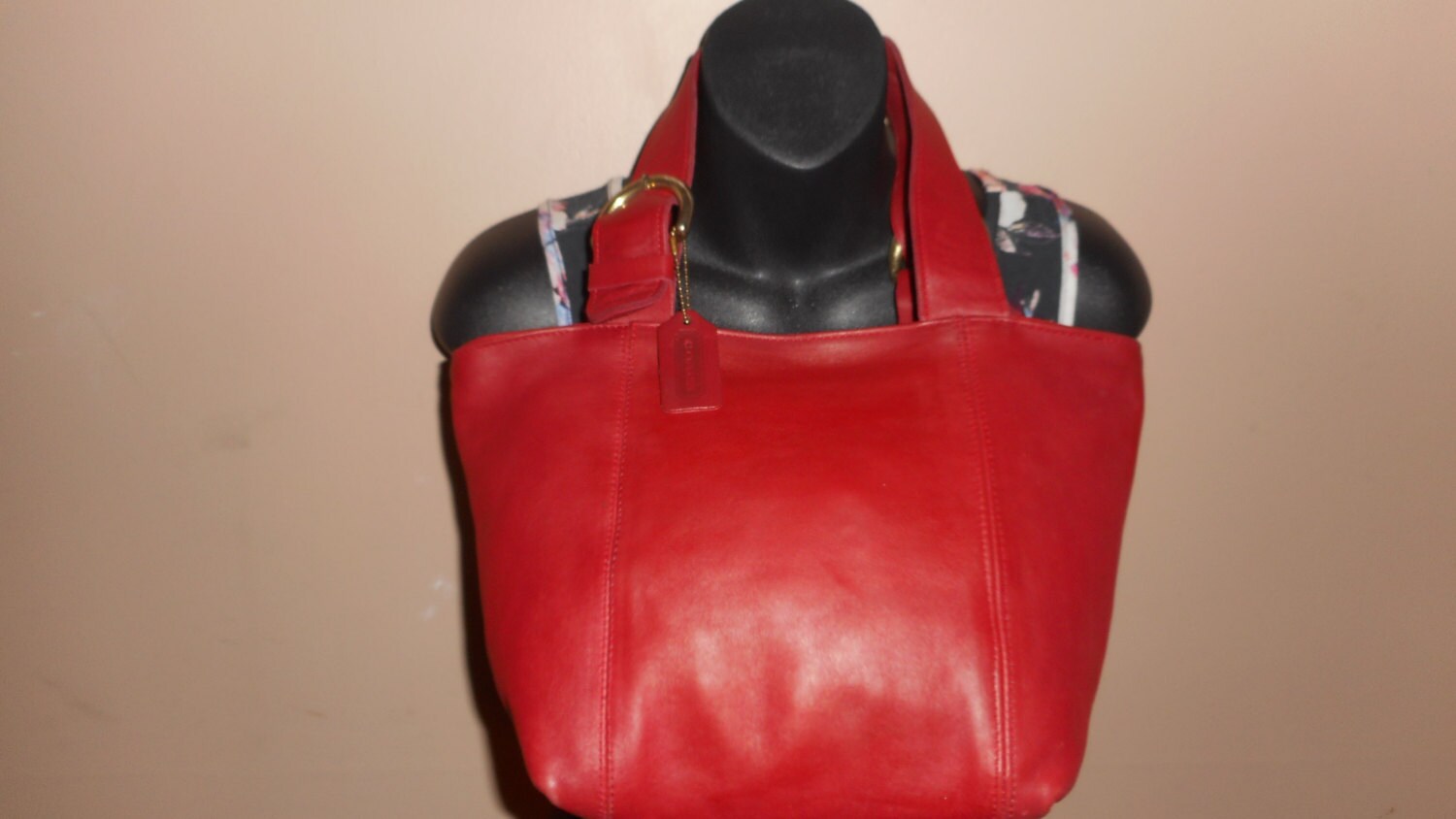 VINTAGE COACH 12 x 10 Red Leather Tote/Handbag Bag