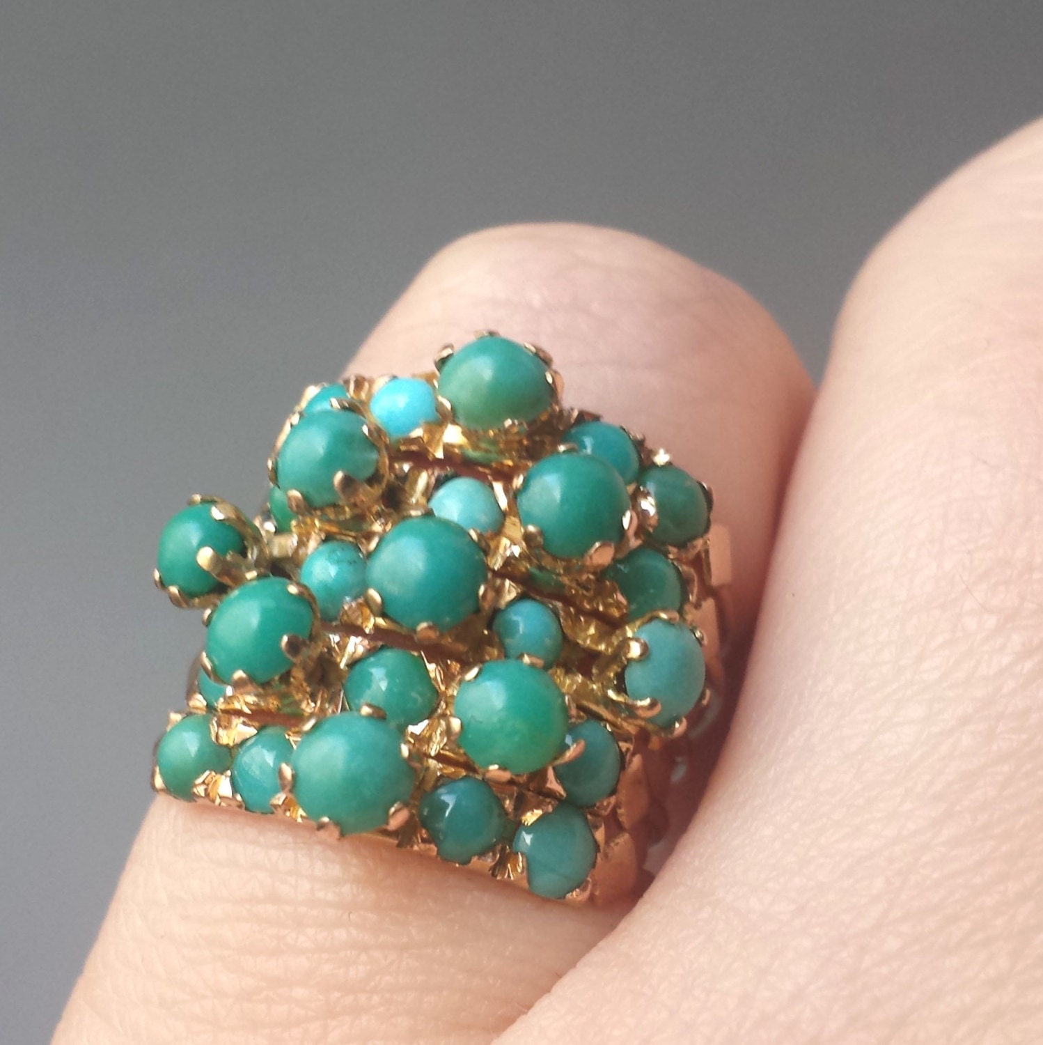 Vintage Harem Ring with 5 Rows of Turquoise / Rose Gold