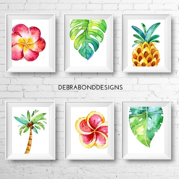 Tropical prints set of 6 instant download digital printable