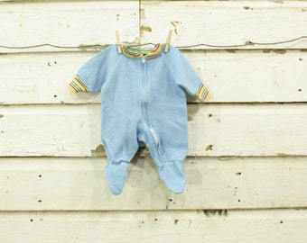 vintage 1960s retro baby blue rainbow stripes baby suit 0-3 months