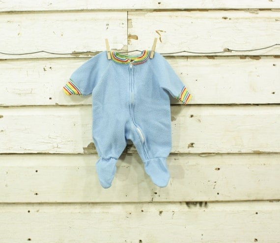 vintage 1960s retro baby blue rainbow stripes baby suit 0-3 months