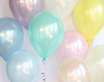 Pastel pearl latex balloons - 11" - Set of 9. Pastel blue, pastel pink, peach, mint green, ivory, and lavender balloons. Pastel balloon.