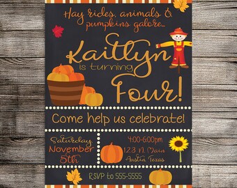 Pumpkin Invitation, Pumpkin Patch Birthday Invitation, Fall/Autumn Birthday Invitation, Childs Birthday, Fall Birthday- Printable Invitation