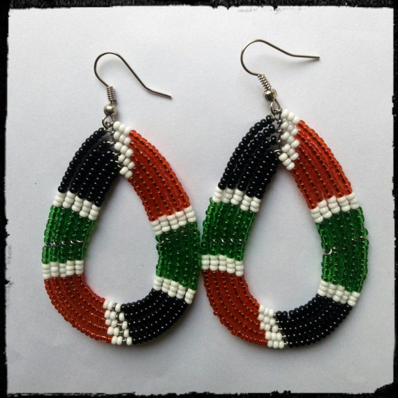Items similar to Out of stock**Kenyan flag beaded earrings on Etsy