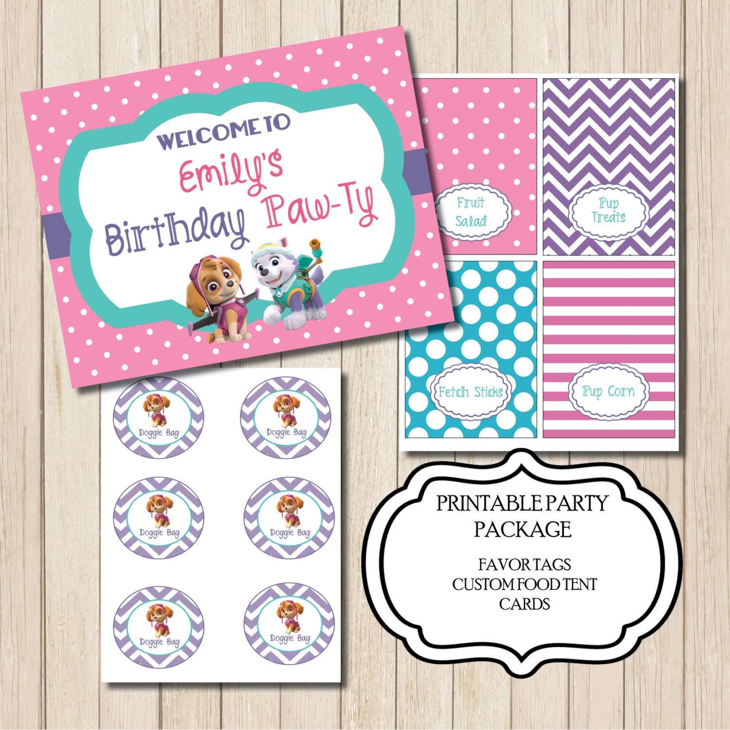 Paw Patrol Birthday Party Package PRINTABLE Favor Tags Food