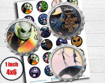 Nightmare before Christmas Digital Collage Sheet Disney 1" inch 25mm Bottlecap Printable Download for pendants magnets party bottle cup