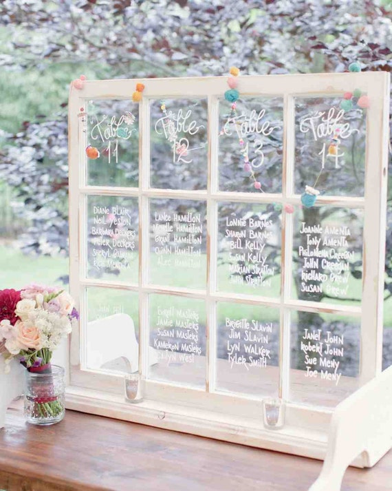 1 frame Wood window wedding seating chart window seating