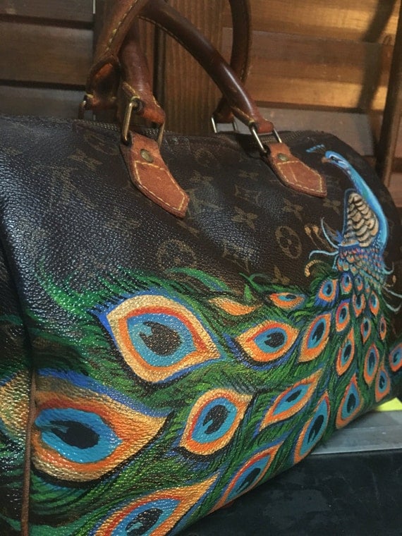 Vintage hand painted Louis Vuitton peacock