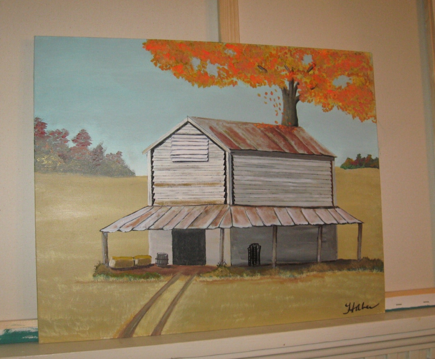 Barn Painting Tobacco Barn Southern Art Autumn by SouthofParis