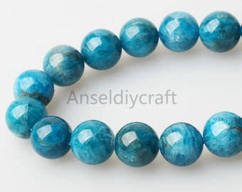 B331 Natural Blue Apatite Beads, Full Strand 5 6 7 8 9 10 11 12mm Apatite Gemstone and Healing Beads Supplies,semi precious,round blue beads