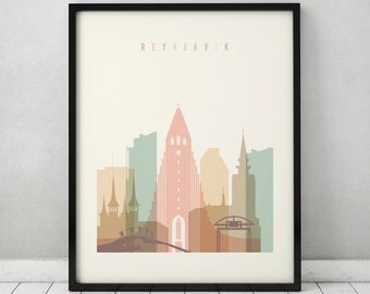 Reykjavik print, Poster, Wall art, cityscape, Reykjavik Iceland skyline City poster, Typography art, Home Decor Digital Print ArtPrintsVicky