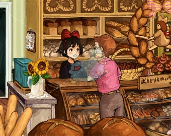 Kiki's Delivery Service Art | Studio Ghibli Print | Wall Art | Illustration | Anime Poster | Home Decor | Studio Ghibli