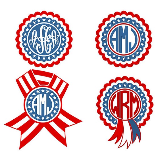 Download 4th of July Ribbon Scalloped Monogram Cuttable Designs SVG