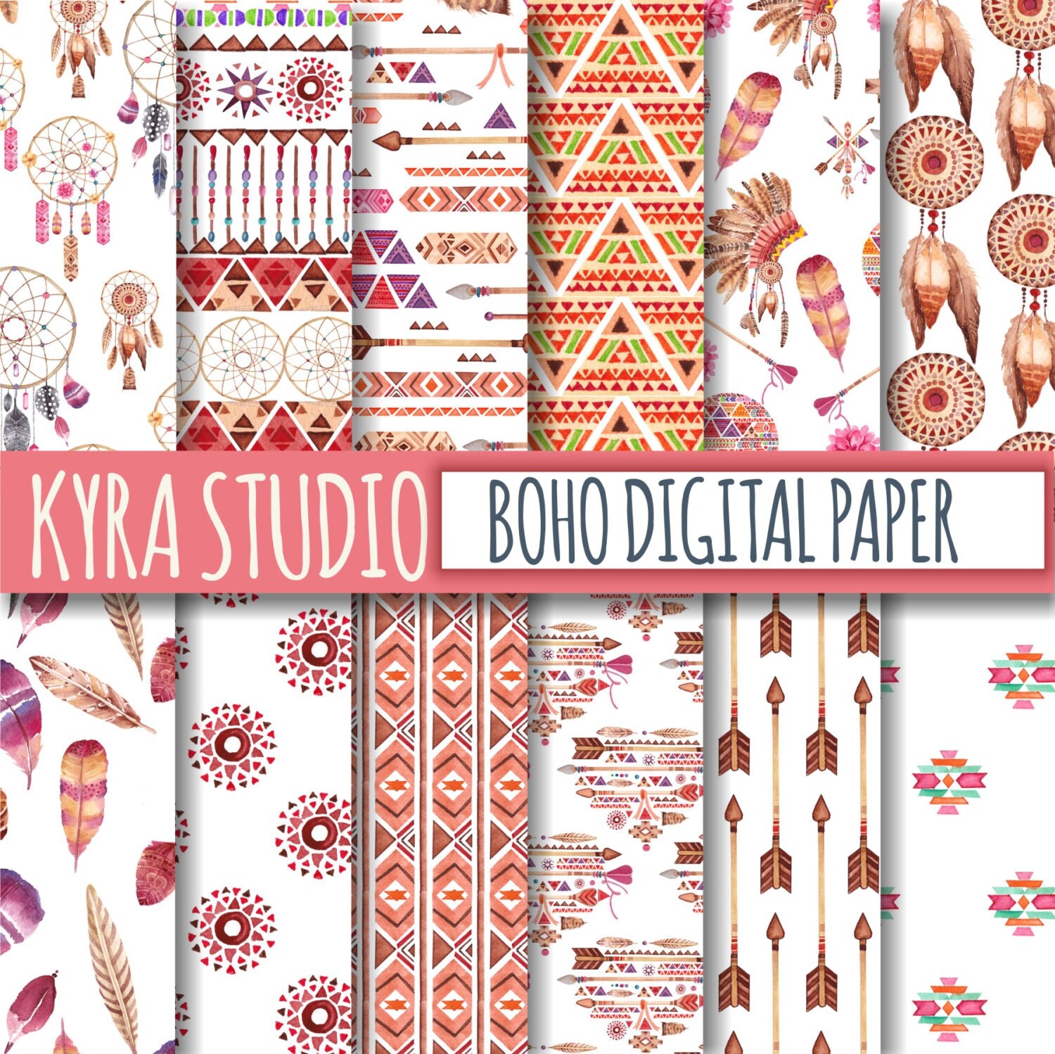Boho Aztec Papers Digital Scrapbooking Papers Bohemian