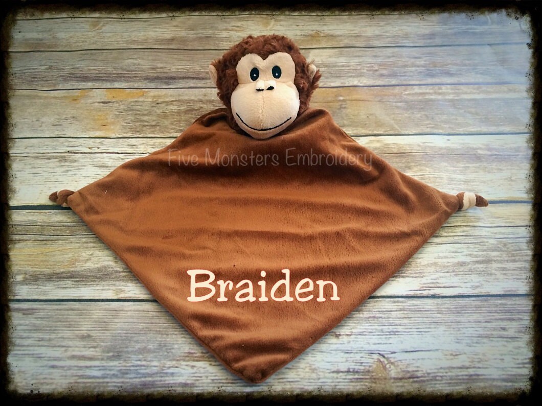 Personalized Embroidered Monkey Blanket by 5MonstersEmbroidery