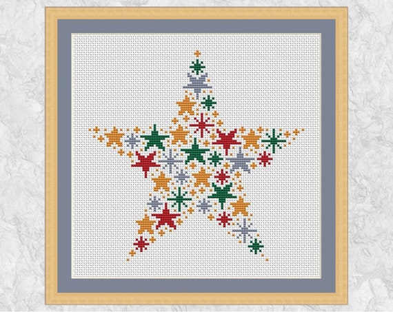 Christmas star cross stitch pattern modern Christmas cross