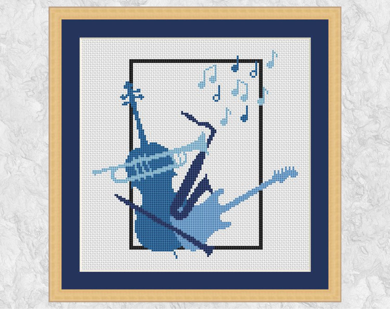 Music cross stitch pattern silhouette musical instruments