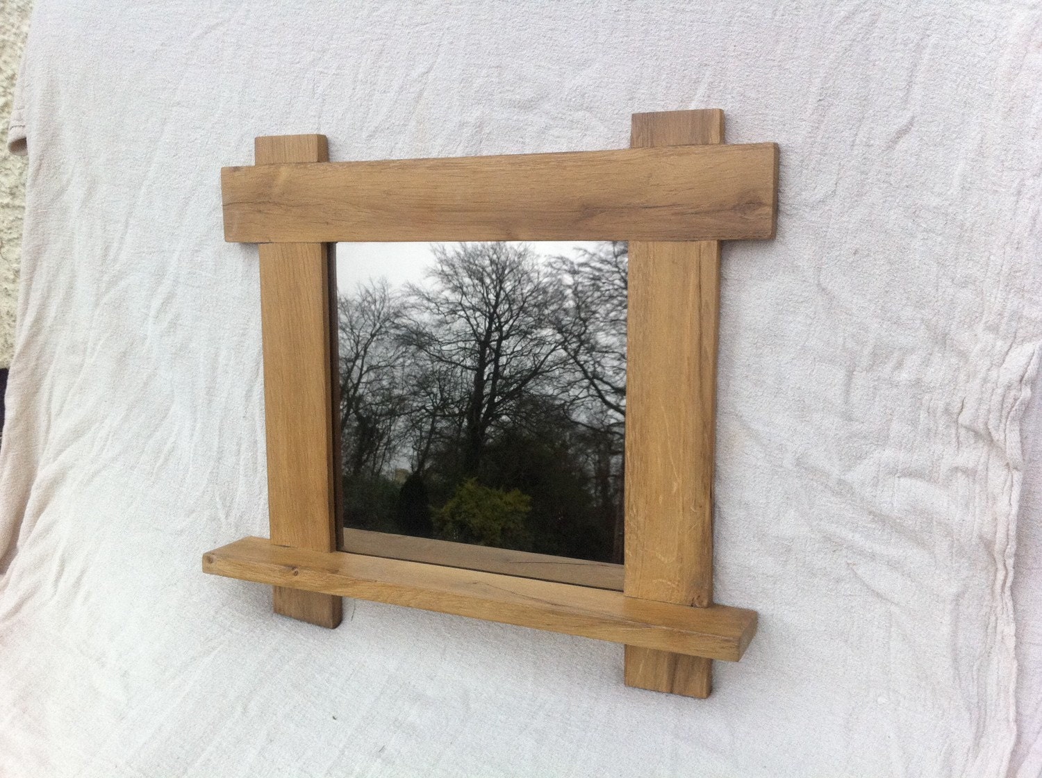 Reclaimed Barn Oak Mirror With Shelf Chunky Farmhouse Wooden