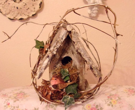 Fairy Garden Handmade Shabby Enchanted Cottage Birdhouse By Willow Bloome