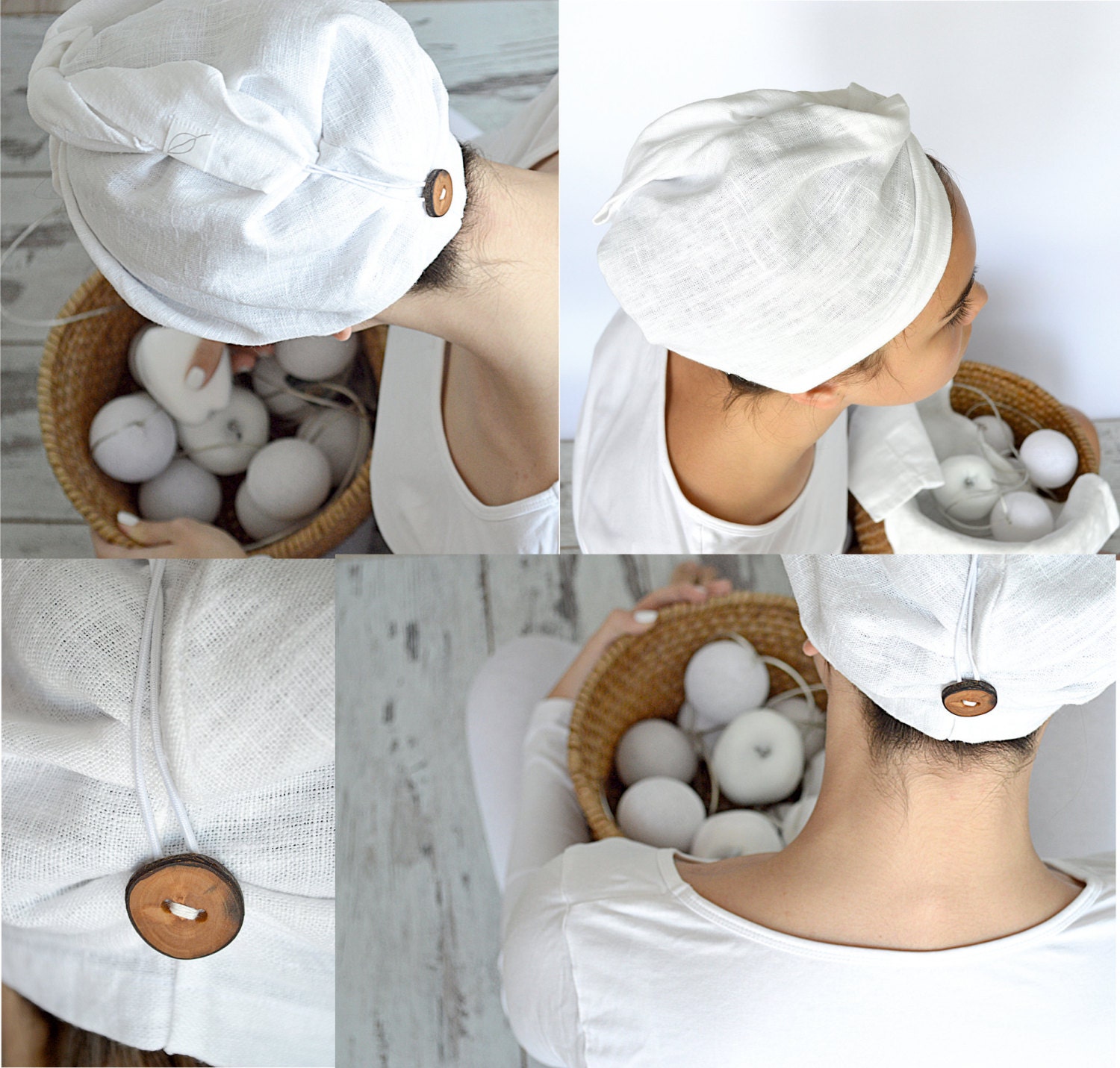Linen hair towel Pure linen hair turban White woman bath