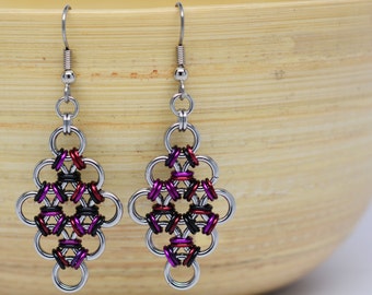 Japanese Diamond Earrings in Stainless Steel and "Goth" Colored Anodized Aluminum
