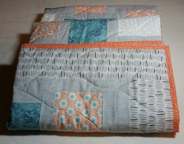 Throw Blanket Orange and Grey Quilted by WithLoveByGramTam on Etsy