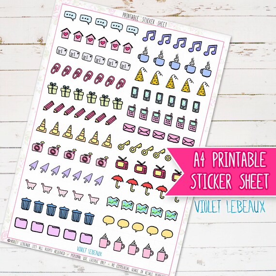 Download Cute Icons A4 Printable Planner Stickers PDF | For Kikki K ...