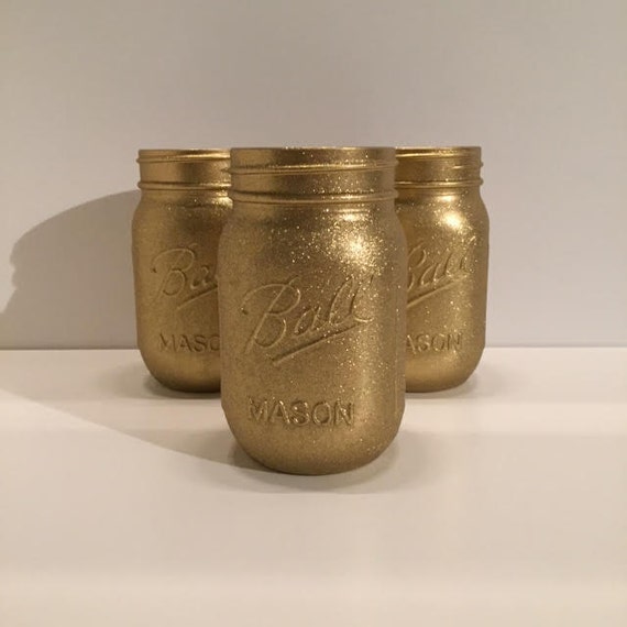 Glitter Gold Mason Jars Set of 3