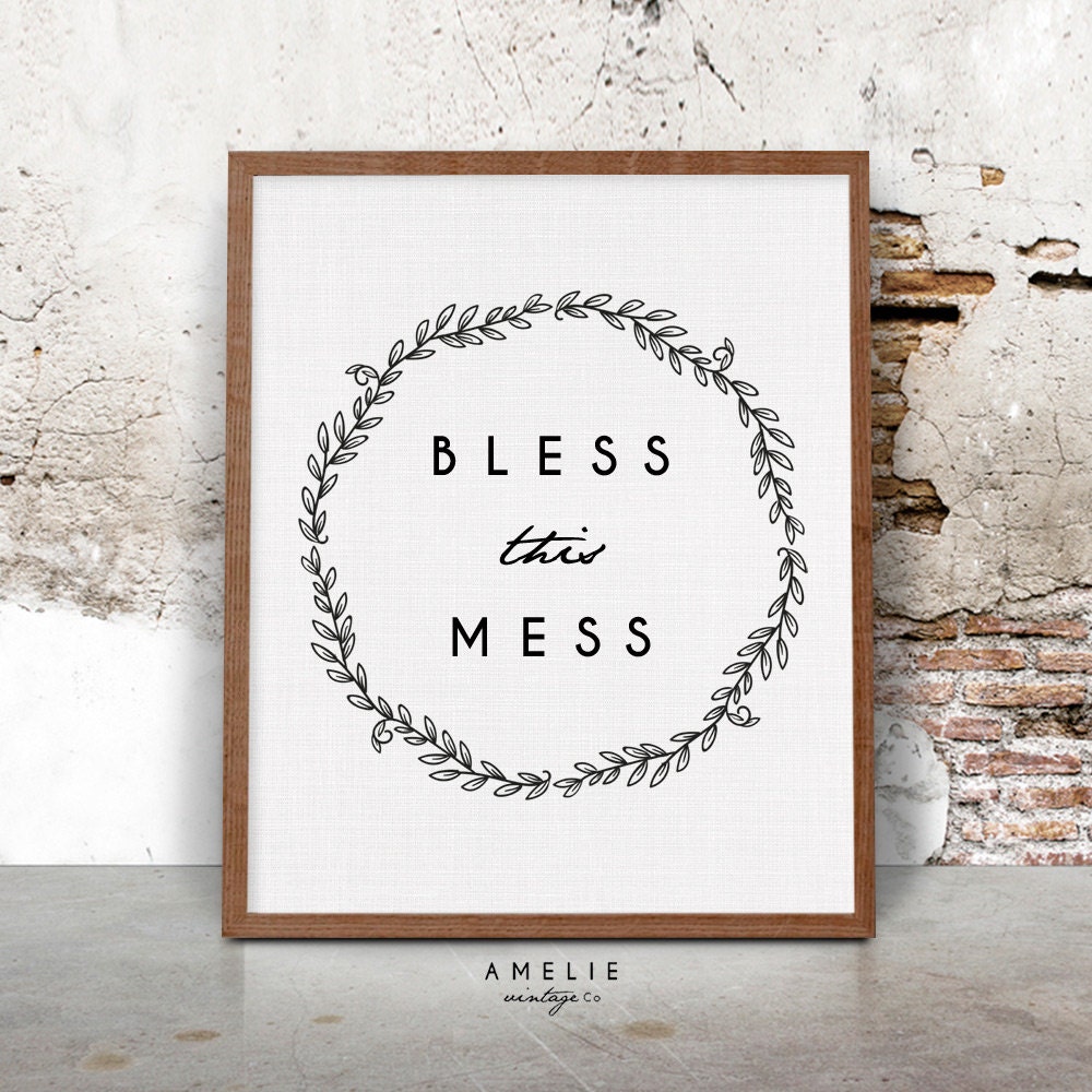 Bless This Mess Print Printable Home Quote Country Cottage