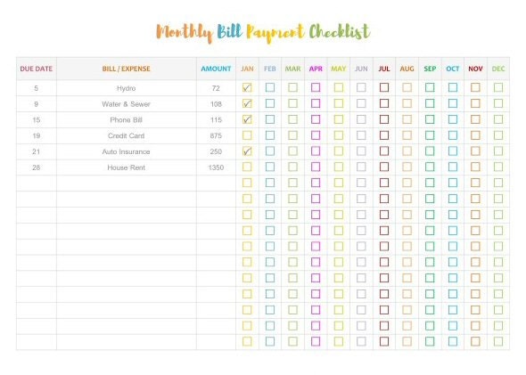 Monthly Bill Payment Checklist Monthly Bill by TheWomenTalk