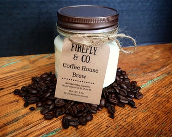 100% Pure Soy Coffee candles, in mason jars by Firefly & Co.
