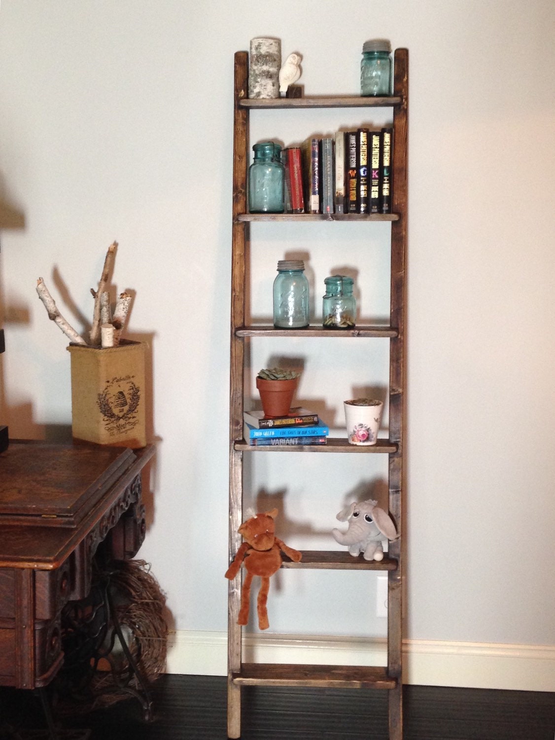 Rustic Blanket Ladder/Shelf 72 6ft Bookshelf Shelving