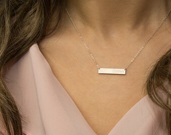 Silver Bar Necklace, Silver Name Necklace, Silver Name Plate Necklace, Engravable Necklace • NBH25x5