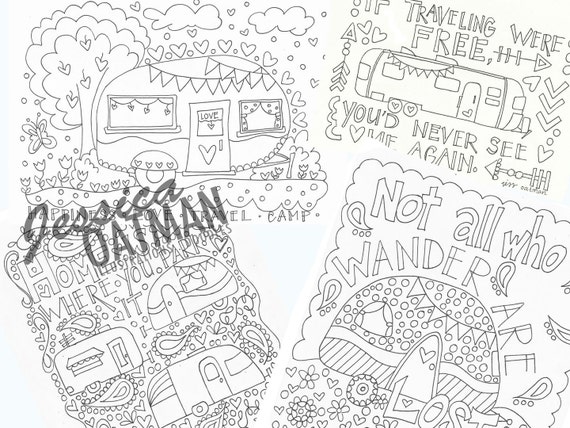 Items similar to Set of 4 Camper Coloring Pages , Coloring Pages