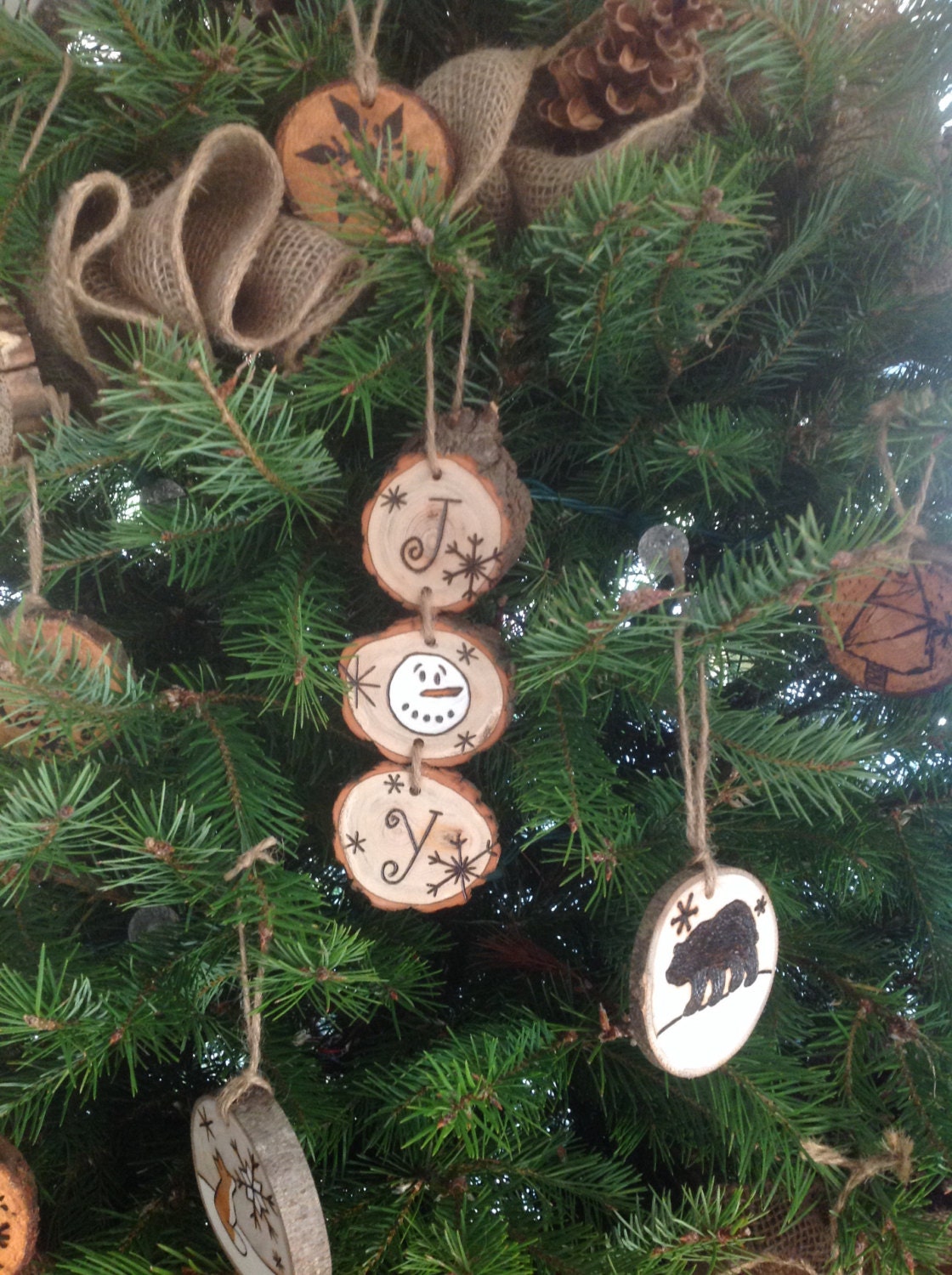 Rustic Joy Wood Burned Christmas Ornament