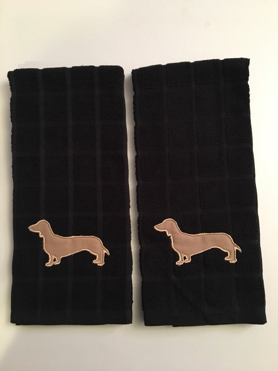 Two 2 Dachshund Kitchen towels dog dish towels kitchen
