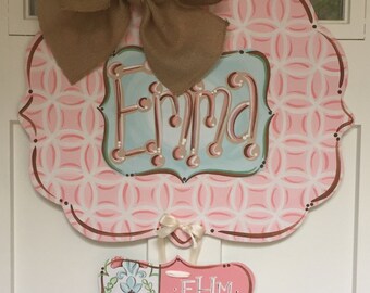 Baby Girl Hospital Door Hanger, Wooden Nursery Door Hanger