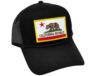California Republic US State Flag Patch Trucker Adjustable Snap Baseball Cap Hat