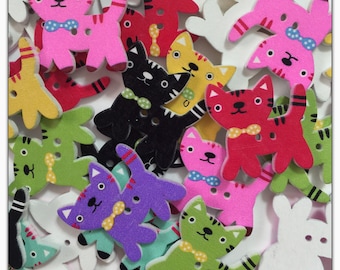 10 or 20 Kitten buttons, random mix wood buttons, novelty buttons, scrapbooking, sewing crafts, 24 mm 1" kitten button cat buttons colors