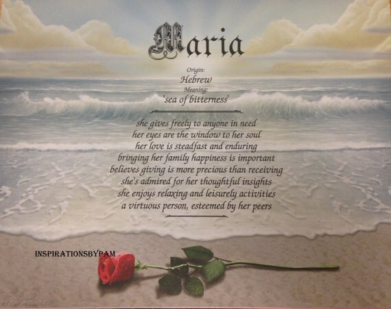 Maria First Name Meaning Art Print-Personalized-Red Rose on