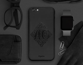 Personalised monogram iPhone 6 case, full protection iPhone 6s case, iPhone 6 plus case, customise initials iPhone case black grey men