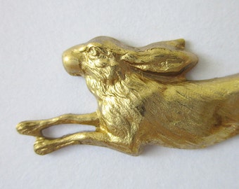 6 Vintage Running Rabbit Brass Stampings, 39mm x 12mm