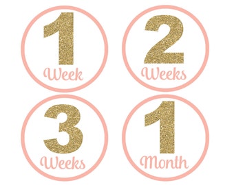 Baby Monthly Milestone Stickers, Pink And Gold Stickers, Girls Monthly Baby Stickers, Monthly Stickers, Printable Stickers
