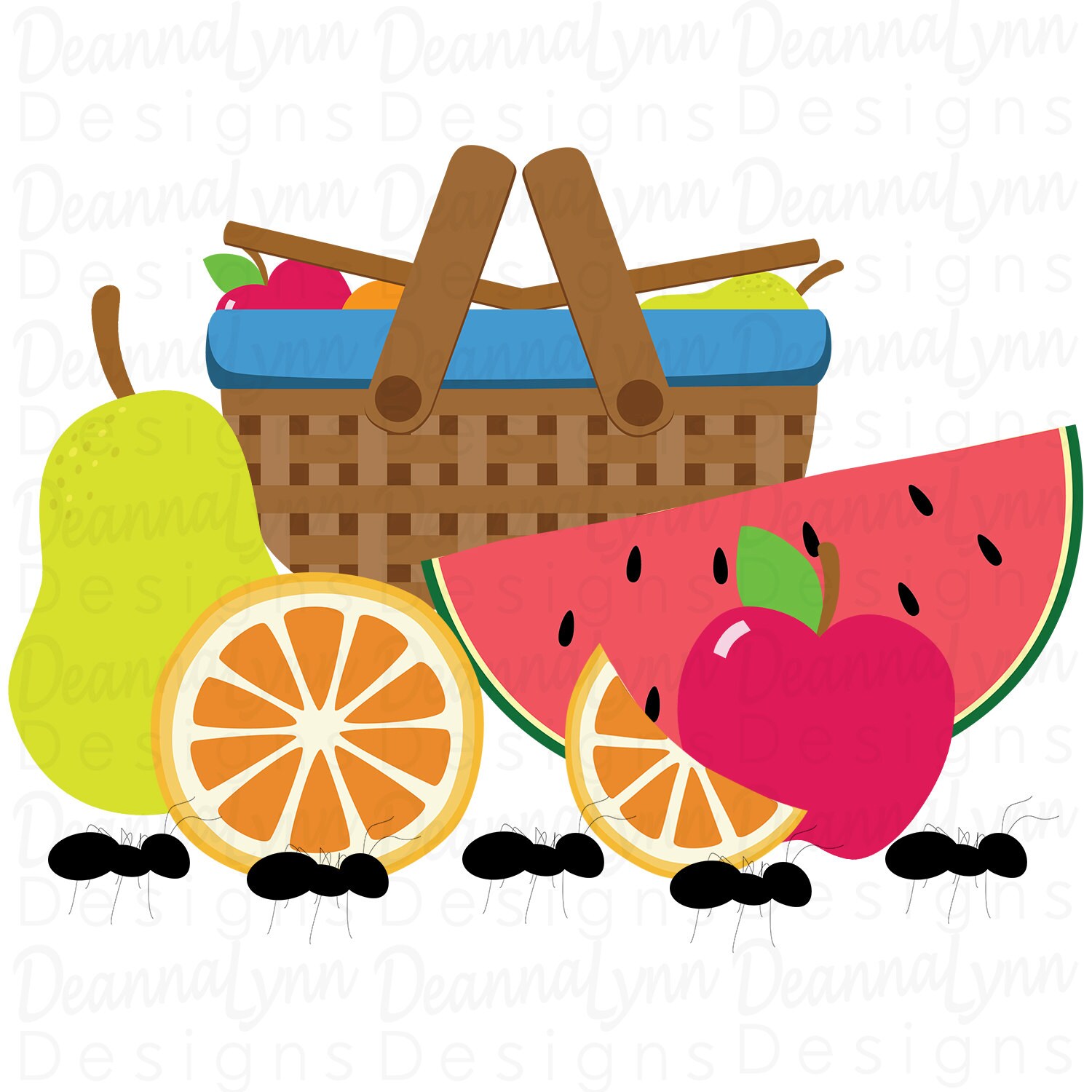 Fruit Picnic Apple Orange Pear Watermelon Ants svg png pdf ...